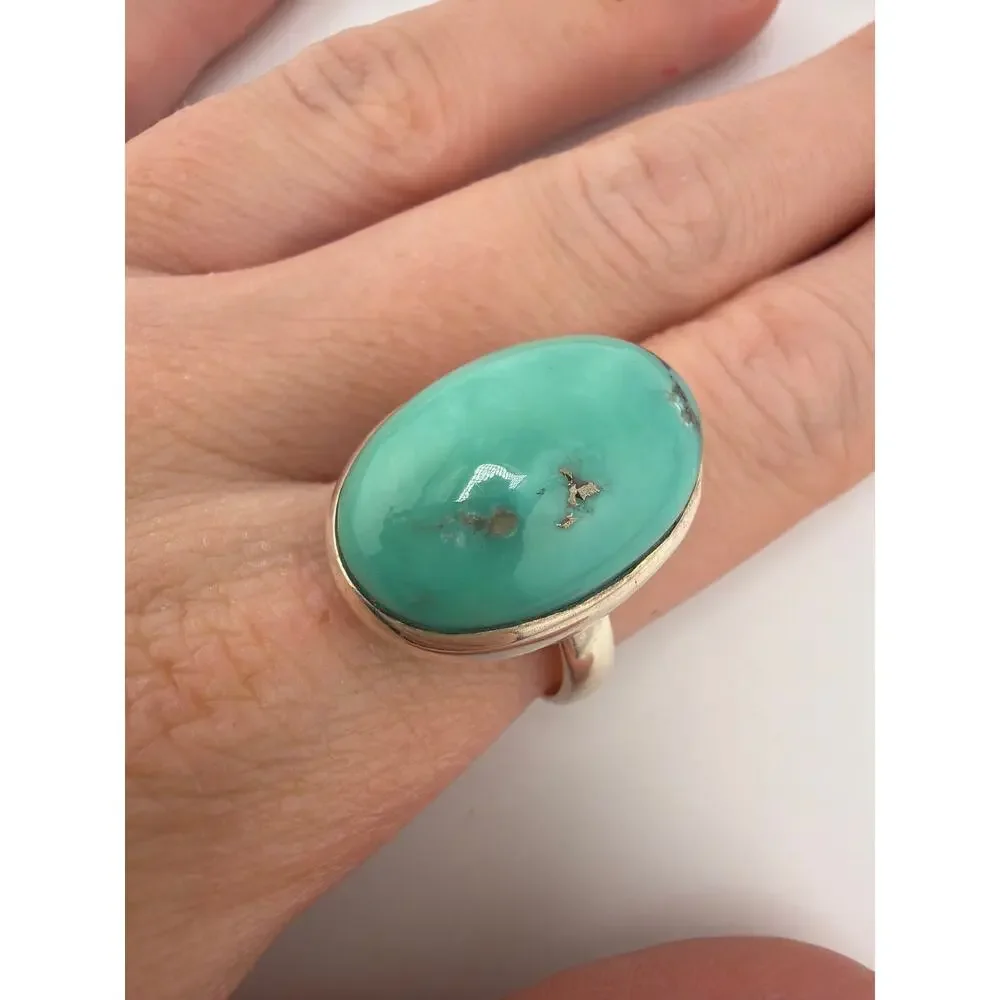 Sterling Silver Natural Turquoise Bezel Ring Size 9.5